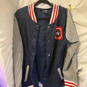 Marvel Captain America Varsity Jacket Mens XL Avengers Snap Button